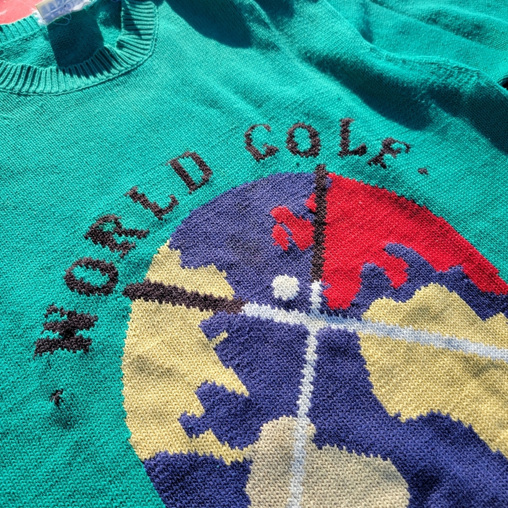 Vintage 90s women's pullover sweater golf leon Levin green sweater size medium - Picture 4 of 12